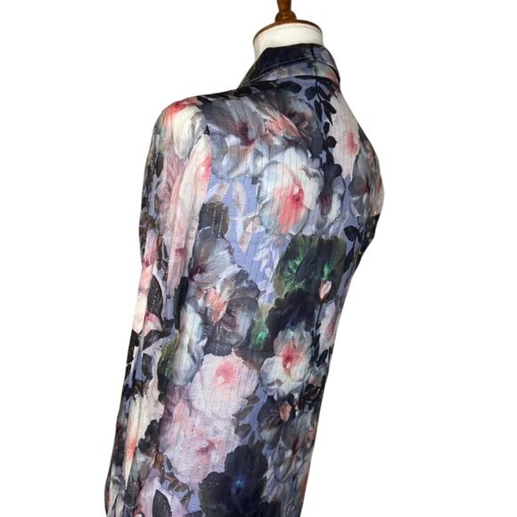 Badgley Mischka Purple Gold Pinstripe Silk Blouse (2) - Picture 6 of 8